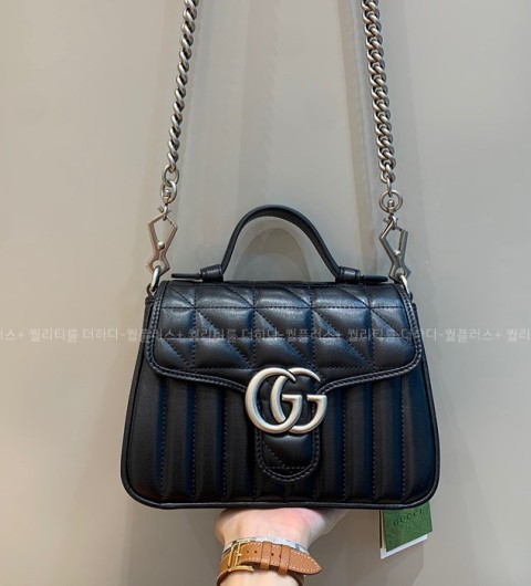 구찌 547260 GG 마몬트 쉐브론 탑 핸들백 미니