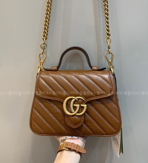 구찌 547260 GG 마몬트 쉐브론 탑 핸들백 미니