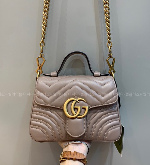 구찌 547260 GG 마몬트 쉐브론 탑 핸들백 미니