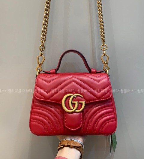 구찌 547260 GG 마몬트 쉐브론 탑 핸들백 미니