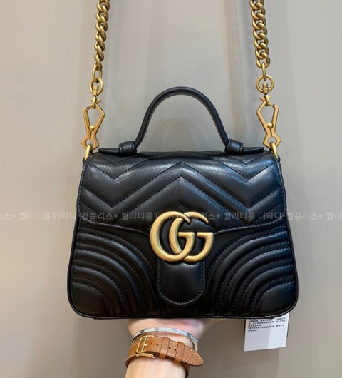 구찌 547260 GG 마몬트 쉐브론 탑 핸들백 미니