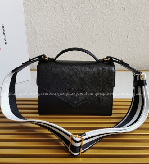 프라다 1BD317 모노크롬 사피아노 래더 숄더백