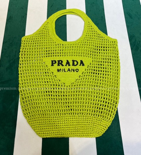 프라다 1BG424 라피아 크로셰 네트 토트백