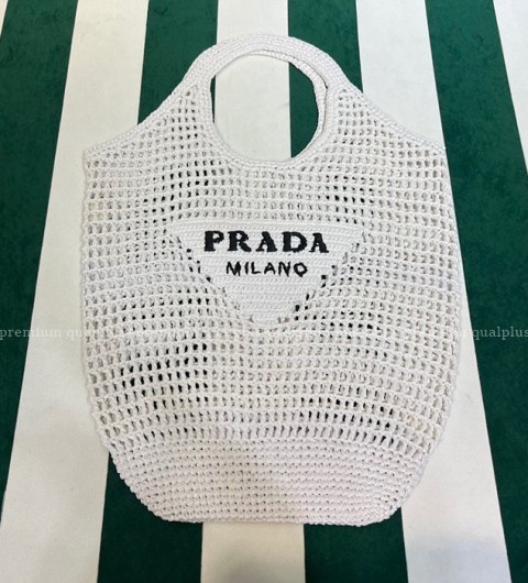 프라다 1BG424 라피아 크로셰 네트 토트백