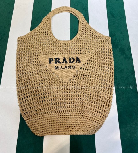 프라다 1BG424 라피아 크로셰 네트 토트백