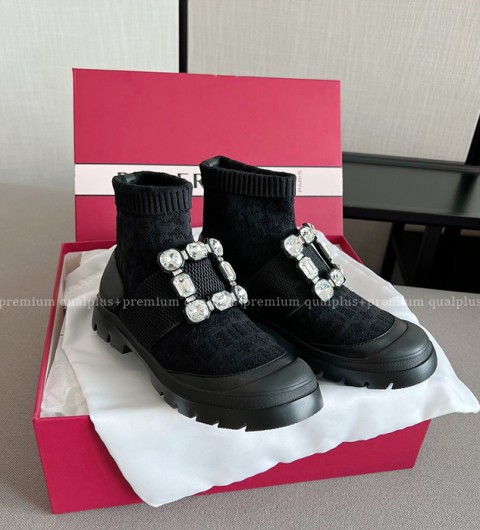 로저비비에 워키 비브 라인스톤 버클 삭스 앵클 부츠 여성용