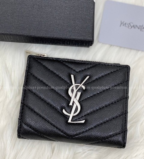 [국내배송] 입*로랑 지퍼 카드홀더 캐비어 (은장)