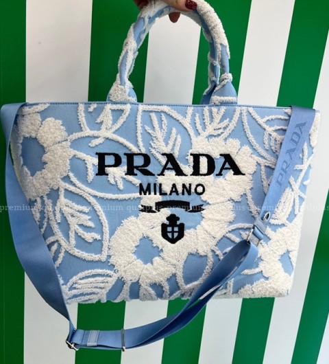 프라다 1BG399 자수 드릴 토트백