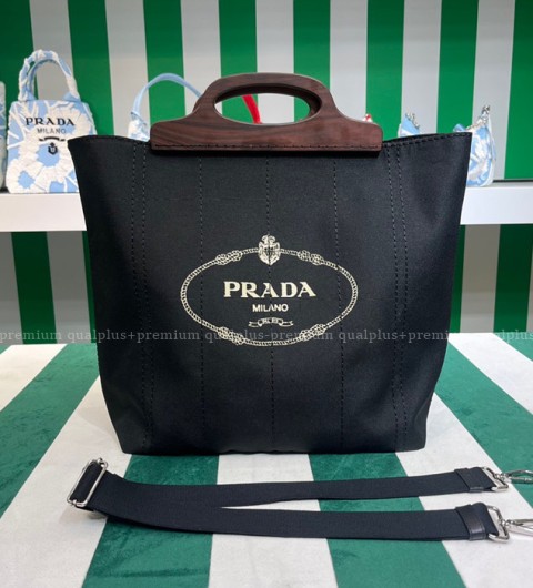 프라다 1BG349 로고 프린트 스트라이프 토트백