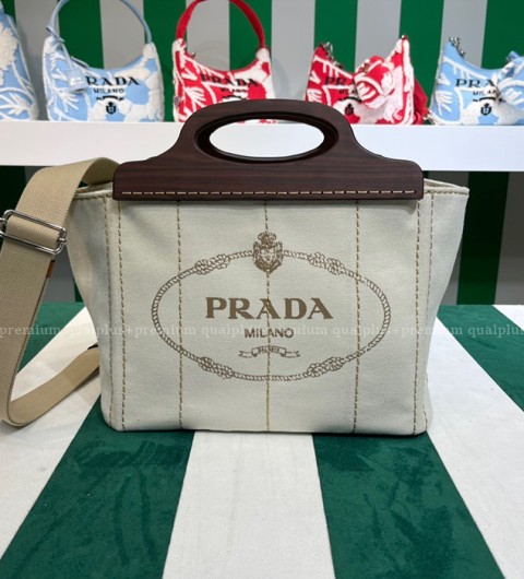 프라다 1BG350 카나파 우든 핸들 쇼퍼백