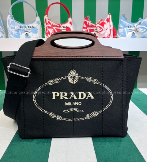 프라다 1BG350 카나파 우든 핸들 쇼퍼백