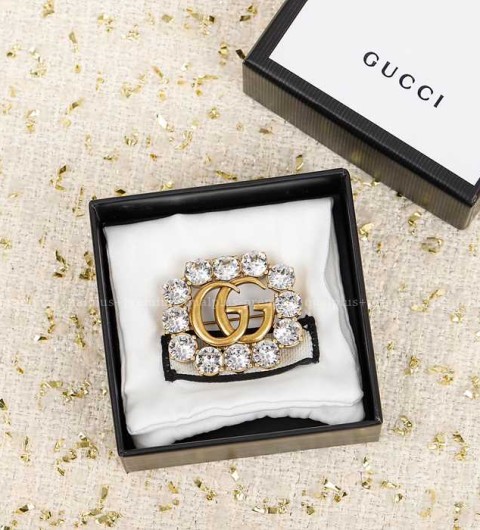 구찌 크리스털 더블 G 브로치 여성용