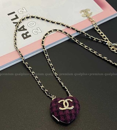 샤넬 퍼플 체크 하트 CC 네크리스 목걸이 여성용