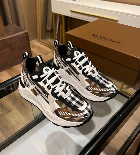 버버리 빈티지 체크 코튼 레더 스니커즈 남녀공용