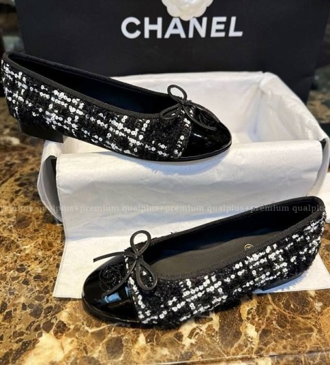 샤넬 체크 발레리나 플랫 슈즈