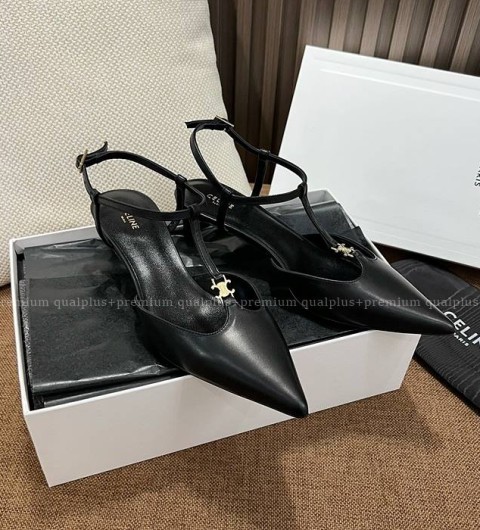 셀린느 트리오페 T 바 스트랩 키튼 슬링백 5cm 여성용