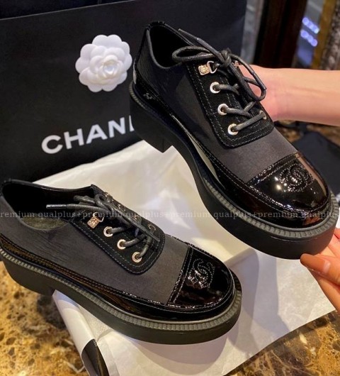 샤넬 통굽 레이스업 통굽 슈즈 여성용