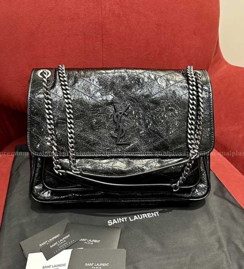 입생로랑 크링클드 퀄티드 니키 체인 숄더백 라지