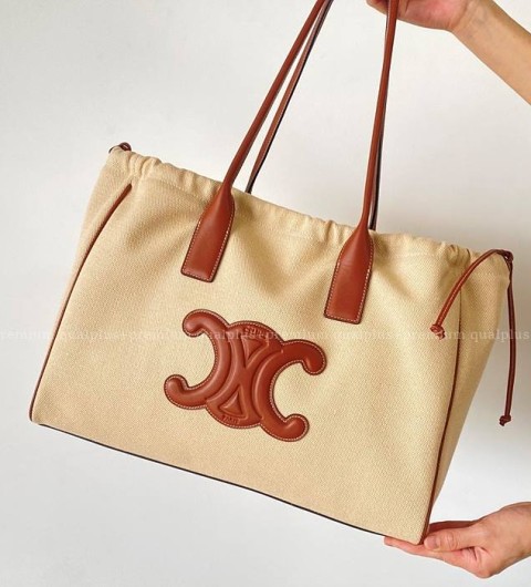 셀린느 퀴르 트리오페 드로우스트링 카바스 텍스타일 핸드백