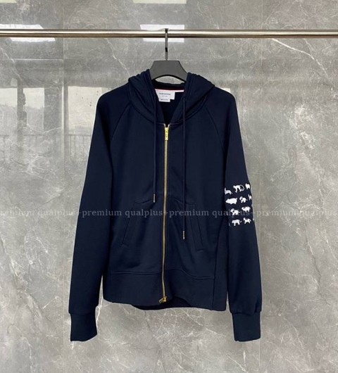 톰브라운 4-바 도그 인따르시아 후드집업 자켓