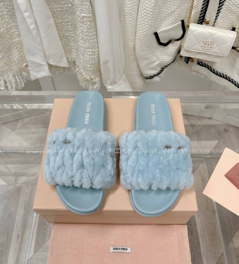 미우미우 마테라쎄 퍼 슬라이드 슬리퍼 여성용