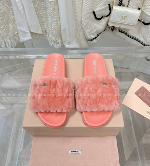 미우미우 마테라쎄 퍼 슬라이드 슬리퍼 여성용