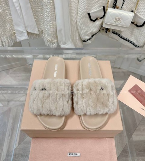 미우미우 마테라쎄 퍼 슬라이드 슬리퍼 여성용