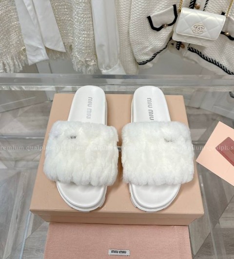 미우미우 마테라쎄 퍼 슬라이드 슬리퍼 여성용