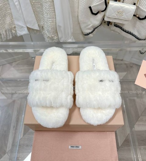 미우미우 마테라쎄 퍼 슬라이드 슬리퍼 여성용