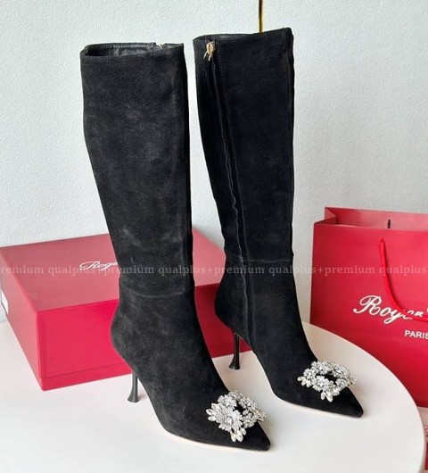 로저비비에 플라워 스트라스 버클 비브 인 더 시티 부츠 여성용 8.5cm