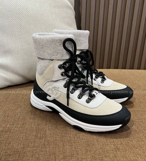 샤넬 23B 니트 스웨이드 트레이너 스니커즈 여성용