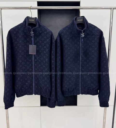 루이비통 모노그램 울 부클레 지퍼 블루종 자켓