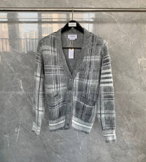 톰브라운 4-바 체크 모헤어 가디건 여성용