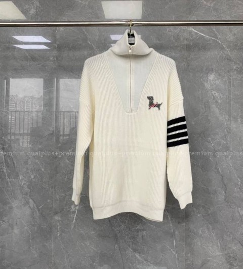 톰브라운 4-바 도그 인따르시아 하이넥 반집업 니트 여성용