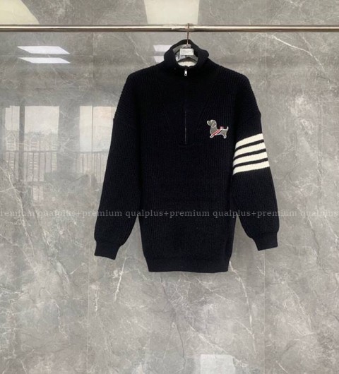 톰브라운 4-바 도그 인따르시아 하이넥 반집업 니트 여성용