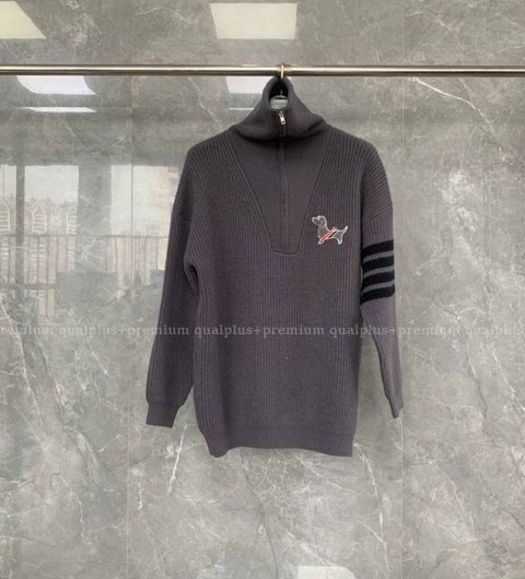 톰브라운 4-바 도그 인따르시아 하이넥 반집업 니트 여성용