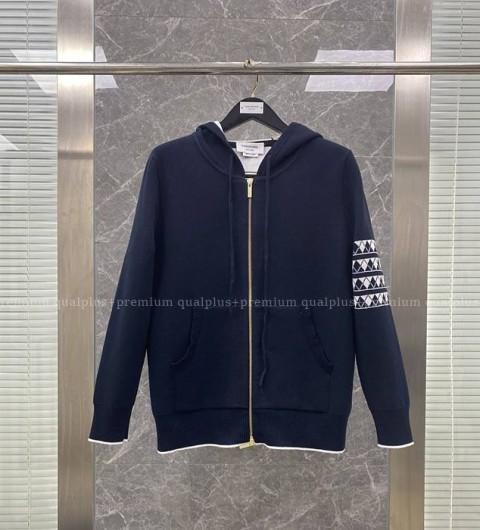 톰브라운 체크 4-바 도그 인따르시아 후드 집업 자켓