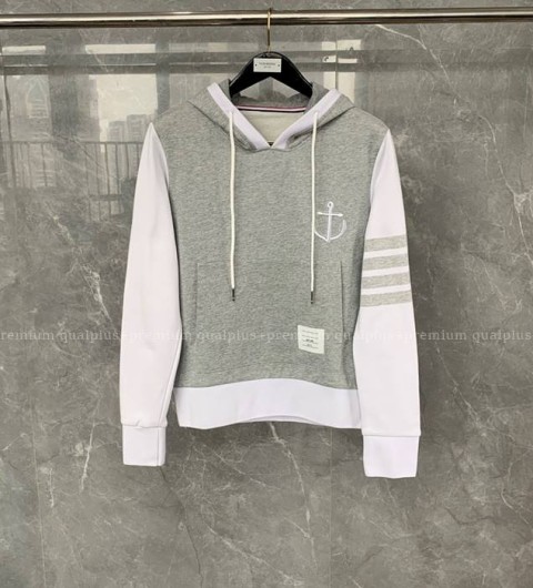 톰브라운 4-바 배색 앵커 인따르시아 후드티셔츠