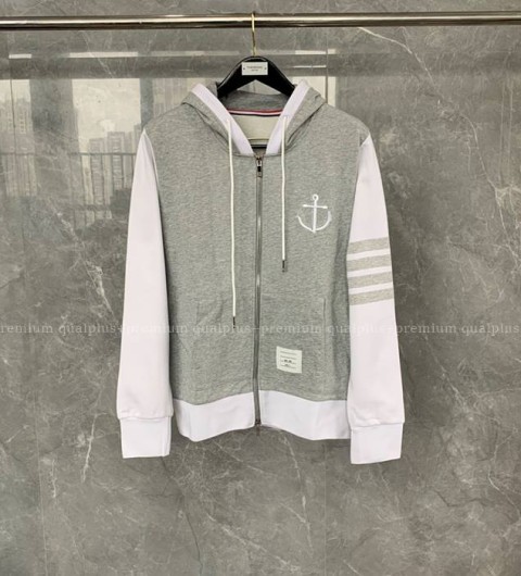 톰브라운 4-바 배색 앵커 인따르시아 후드 집업 자켓