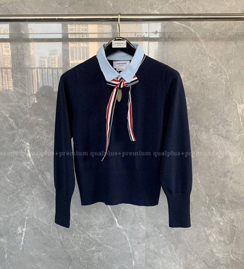 톰브라운 저지 카라 리본 타이 풀오버 셔츠 니트 여성용