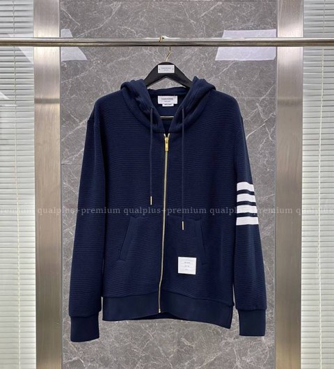 톰브라운 4-바 와플 후드집업 자켓