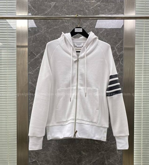 톰브라운 4-바 와플 후드집업 자켓