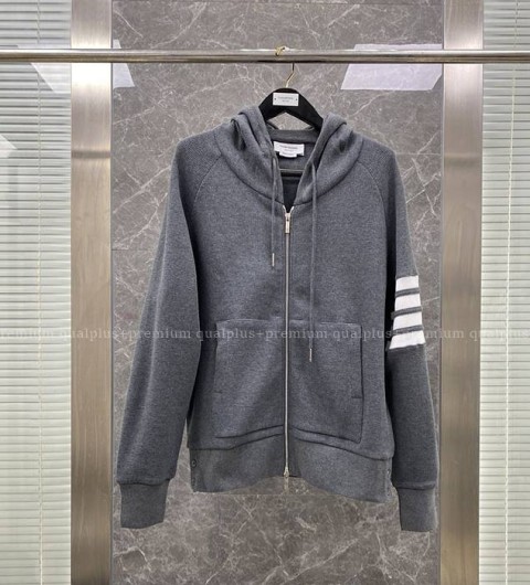 톰브라운 4-바 와플 후드집업 자켓