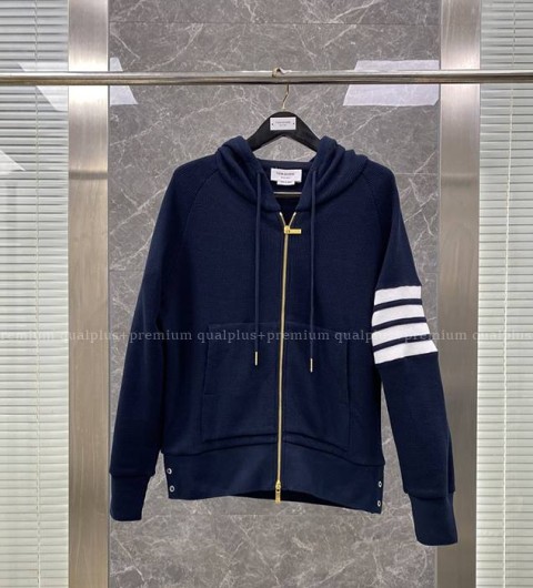 톰브라운 4-바 와플 후드집업 자켓