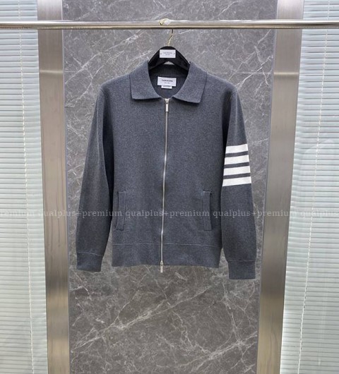 톰브라운 4-바 카라 니트 집업 자켓