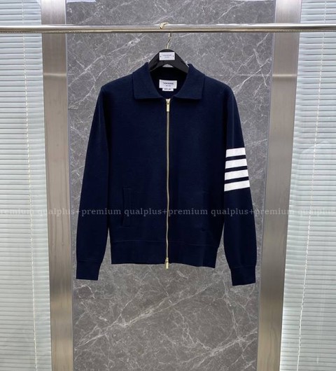 톰브라운 4-바 카라 니트 집업 자켓