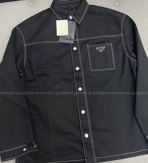 프라다 스트레치 코튼 로고 셔츠