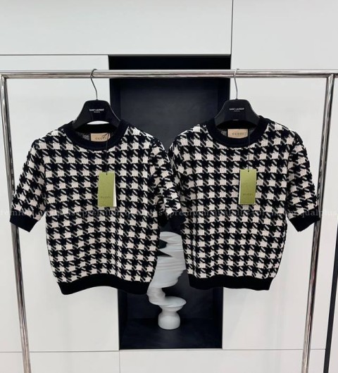 구찌 체크 니트 반팔 여성용