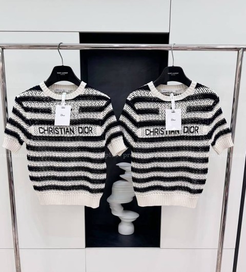 디올 스트라이프 니트 반팔 여성용