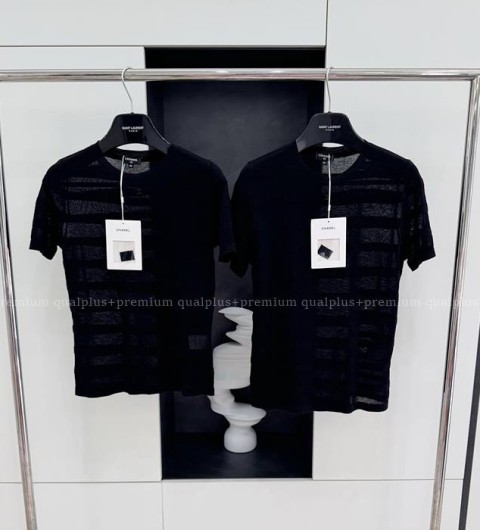 샤넬 스트라이프 시스루 반팔티셔츠 여성용